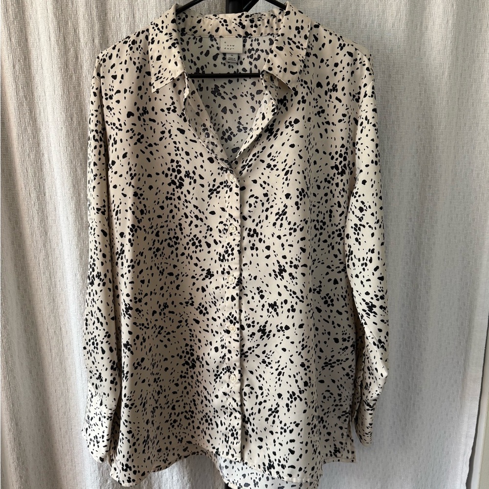 a new day Cream and Black Casual Button Down Shirt
